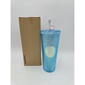 Starbucks China 2020 Blue Studded Cold Cup Tumbler Bunny Topper 24 Oz Iridescent